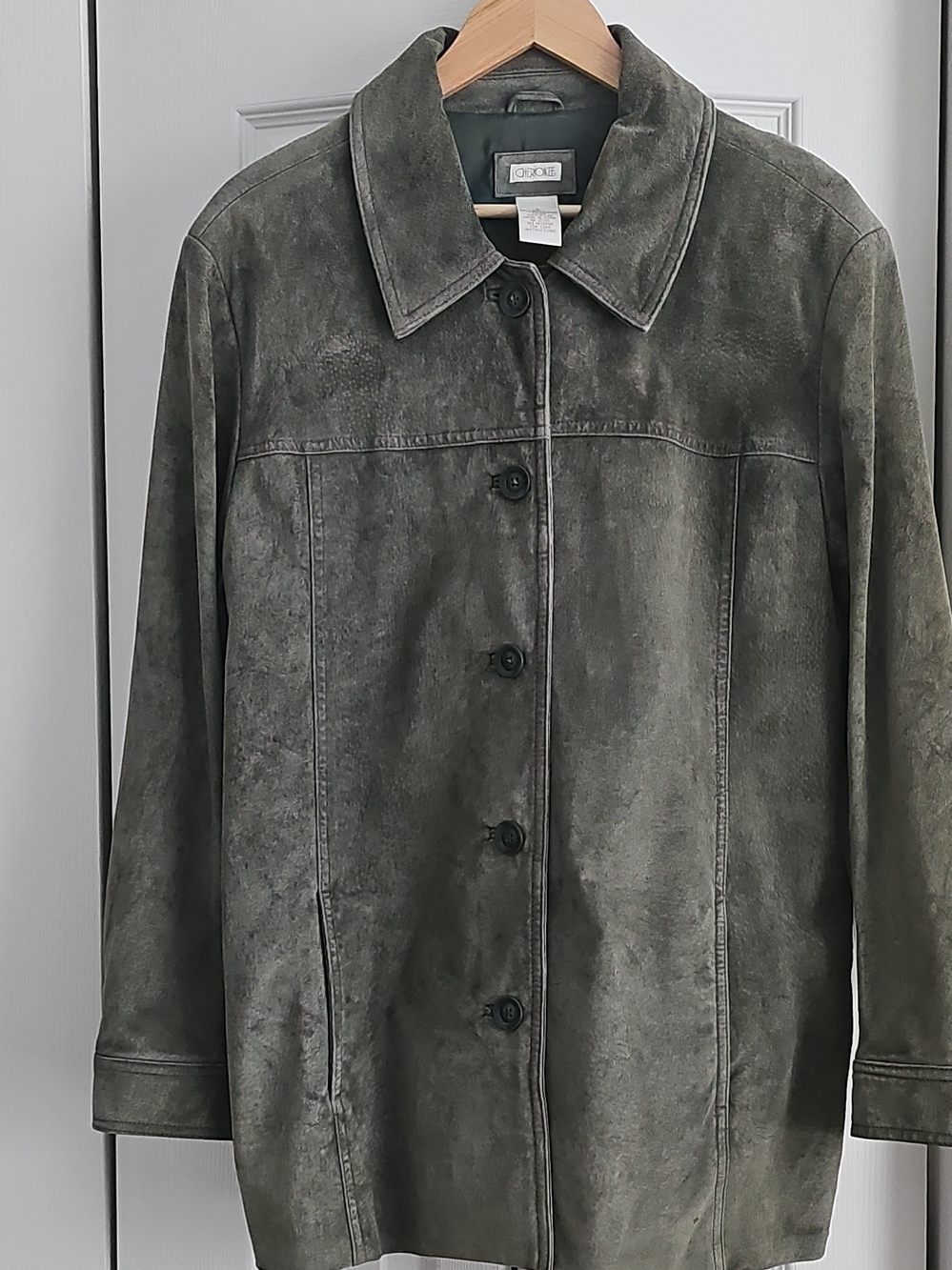 Cherokee Olive Green Suede Button-Front Jacket